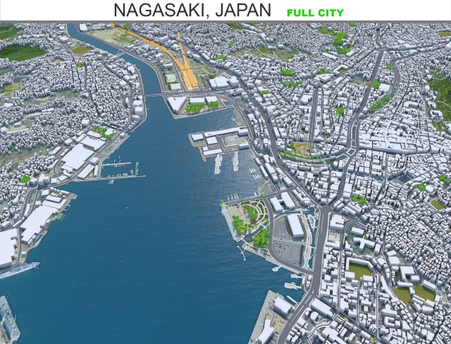 Nagasaki city Japan 60km Model 3D .c4d .max .obj .3ds .fbx .stl .blend 