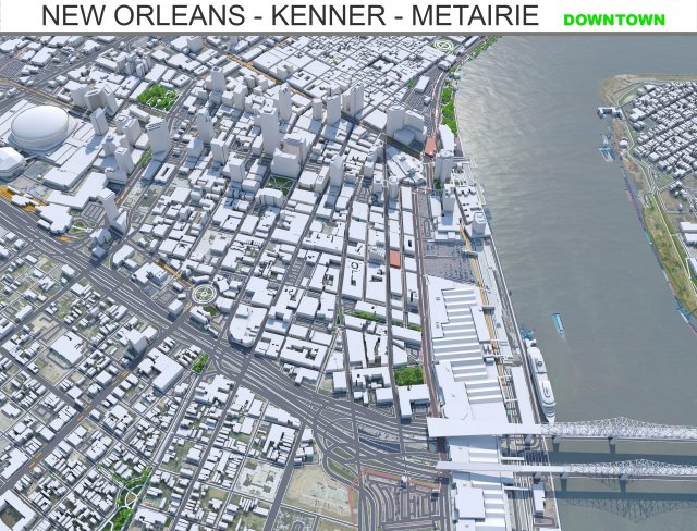 New Orleans Kenner Metairie Louisiana Downtown USA 8km Modelo 3D .c4d .max .obj .3ds .fbx .stl .blend 