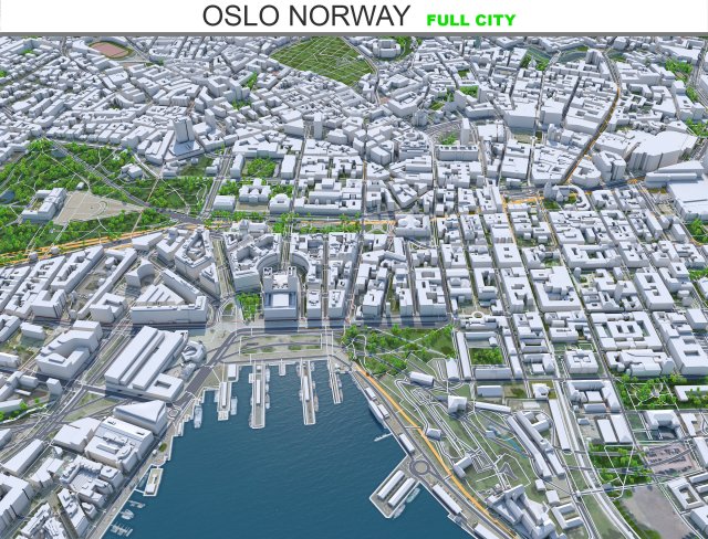 Oslo city Norway 30km Model 3D .c4d .max .obj .3ds .fbx .stl .blend
