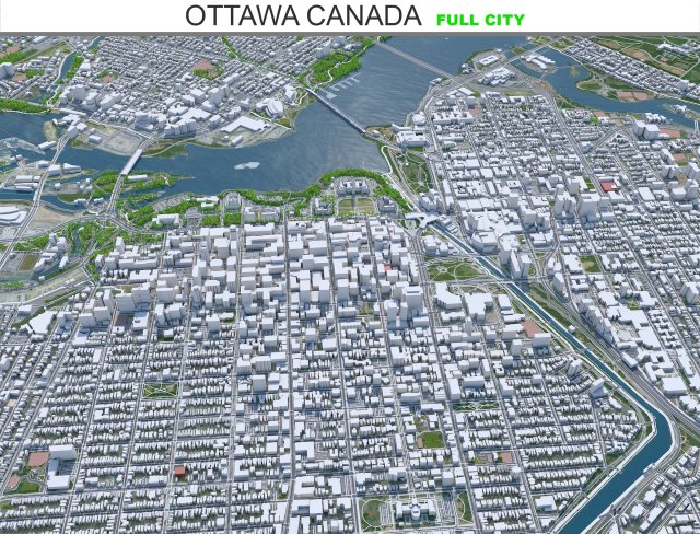 Ottawa city Canada 100km 3D Model .c4d .max .obj .3ds .fbx .stl .blend 