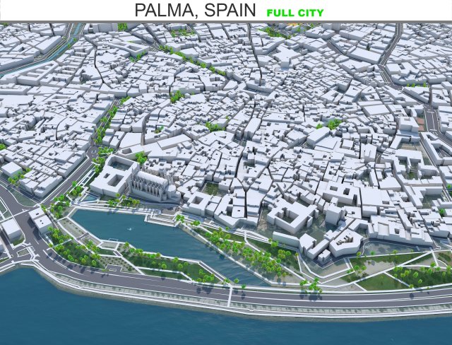 Palma city Spain 40km 3D Model .c4d .max .obj .3ds .fbx .stl .blend 