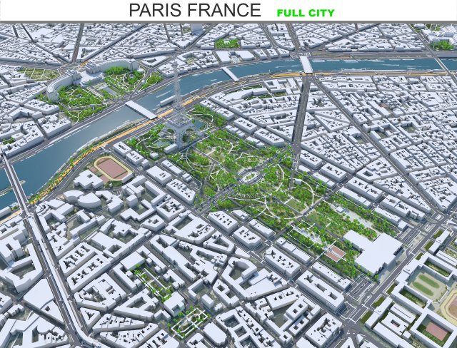 Paris city France 30km Model 3D .c4d .max .obj .3ds .fbx .stl .blend 