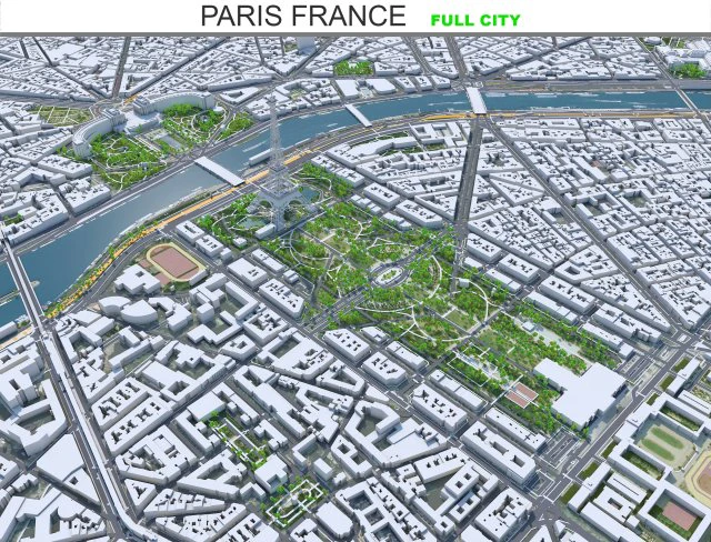 Paris city France 30km 3D Model .c4d .max .obj .3ds .fbx .stl .blend 