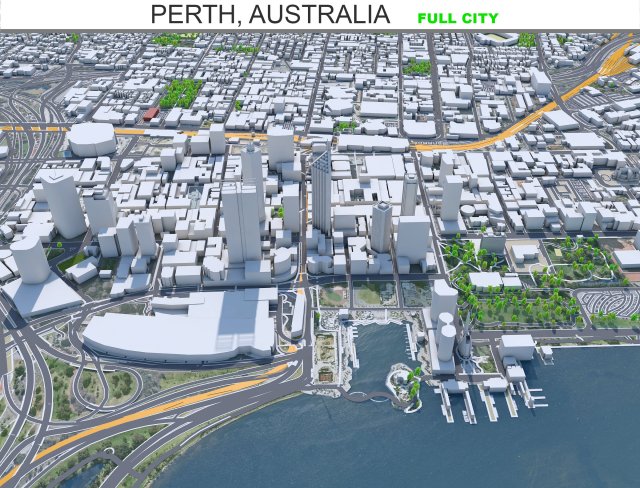 Perth city Australia 80km 3D Model .c4d .max .obj .3ds .fbx .stl .blend