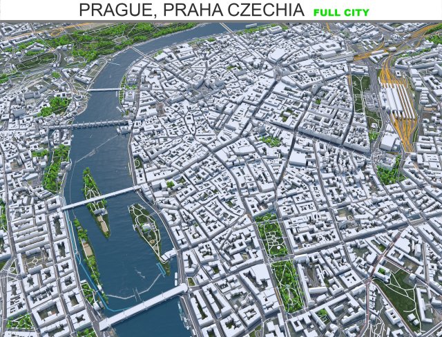 Prague city Praha Czechia 50km 3D Model .c4d .max .obj .3ds .fbx .stl .blend 