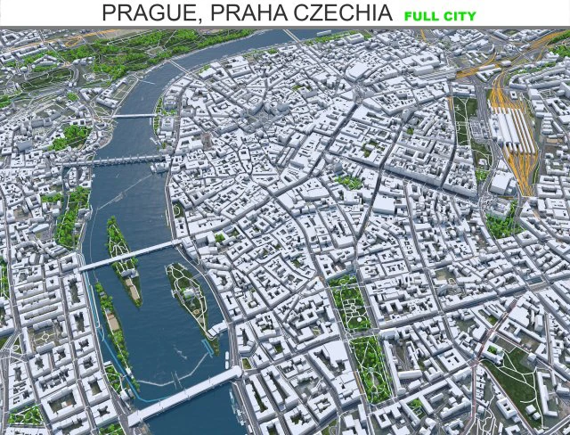 Prague city Praha Czechia 50km 3D Model .c4d .max .obj .3ds .fbx .stl .blend 