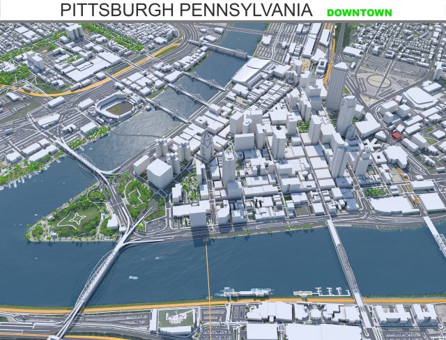Pittsburgh downtown city Pennsylvania USA 8km 3D Model .c4d .max .obj .3ds .fbx .stl .blend 