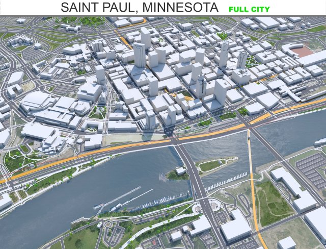 Saint Paul city Minnesota 40km 3D Модель .c4d .max .obj .3ds .fbx .stl .blend 