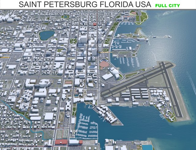 Saint Petersburg city Florida USA 40km 3D Model .c4d .max .obj .3ds .fbx .stl .blend 