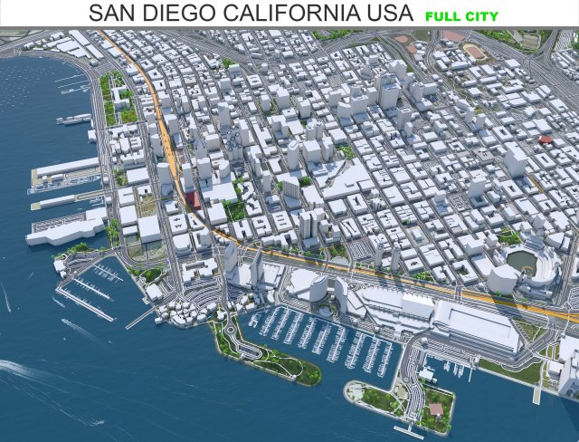 San city Diego California USA 70km 3D Model .c4d .max .obj .3ds .fbx .stl .blend 
