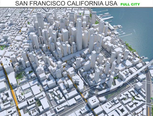 San Francisco city California USA 50km 3D Model .c4d .max .obj .3ds .fbx .stl .blend 