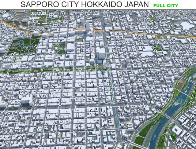 Sapporo City Hokkaido Japan 120km 3D Model .c4d .max .obj .3ds .fbx .stl .blend