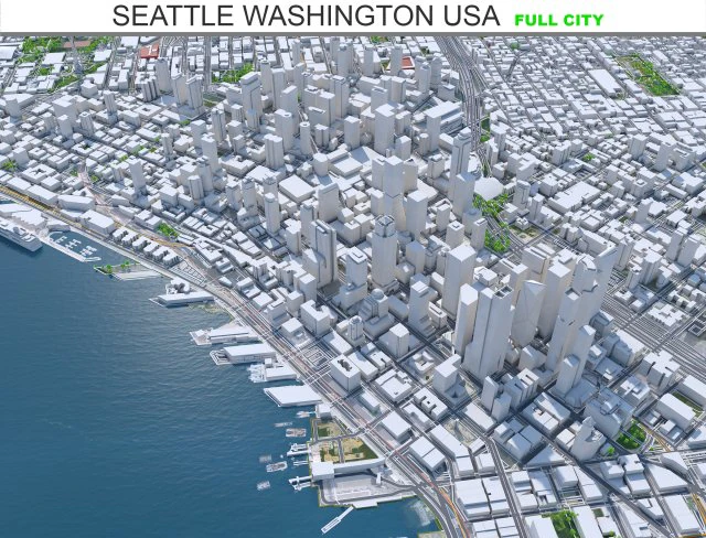 Seattle city Washington USA 55km 3D Model .c4d .max .obj .3ds .fbx .stl .blend 