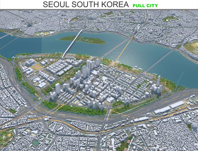 Seoul city South Korea 75km 3D Model .c4d .max .obj .3ds .fbx .stl .blend 