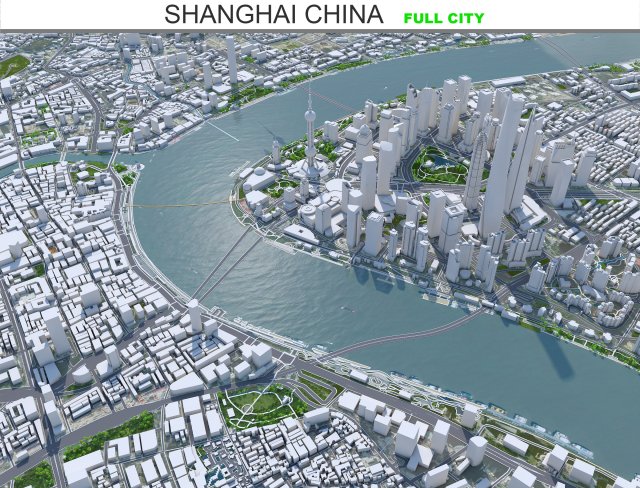 Shanghai city China 100km 3D-Modell .c4d .max .obj .3ds .fbx .stl .blend 