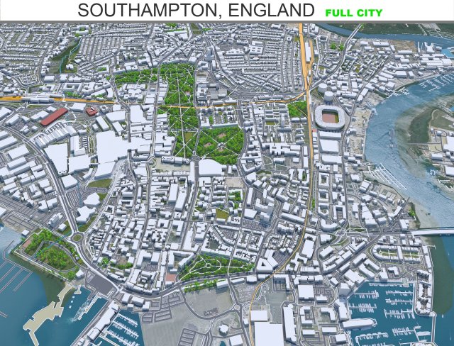 Southampton city England 30km 3D Model .c4d .max .obj .3ds .fbx .stl .blend 