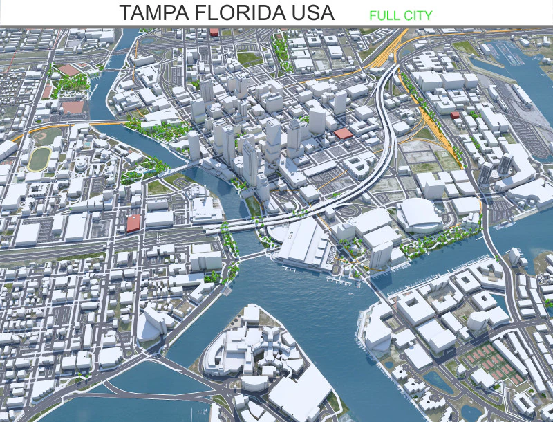 Tampa city Florida USA 50km 3D Model .c4d .max .obj .3ds .fbx .stl .blend