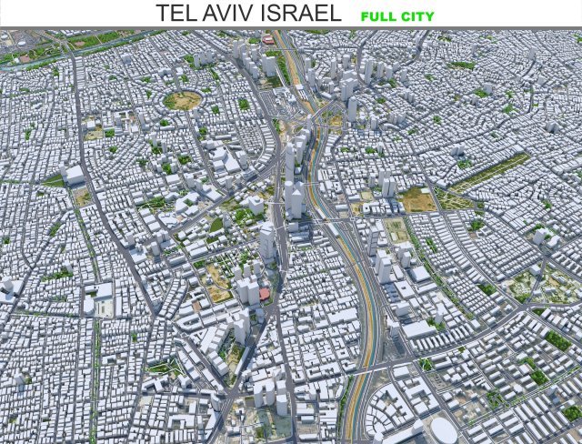 Tel Aviv city Israel 30km 3D 모델 .c4d .max .obj .3ds .fbx .stl .blend