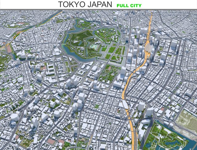 Tokyo city Japan 40km 3D Model .c4d .max .obj .3ds .fbx .stl .blend 
