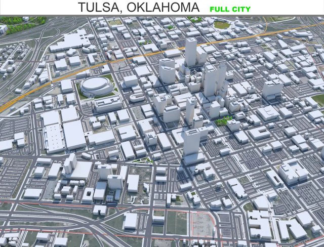 Tulsa city Oklahoma 60km 3D Model .c4d .max .obj .3ds .fbx .stl .blend 