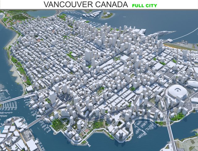 Vancouver city Canada 40km Modelo 3D .c4d .max .obj .3ds .fbx .stl .blend 