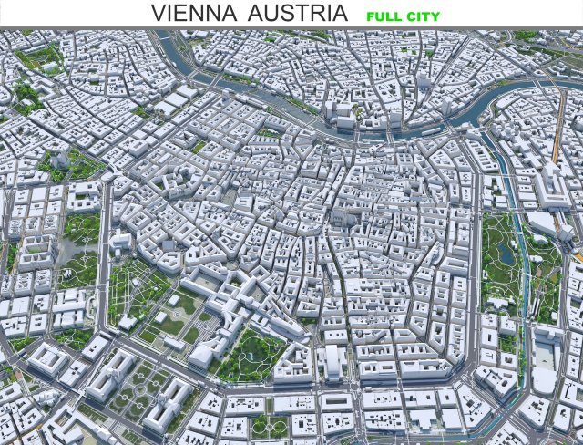 Vienna city Austria 50km 3D 모델 .c4d .max .obj .3ds .fbx .stl .blend 