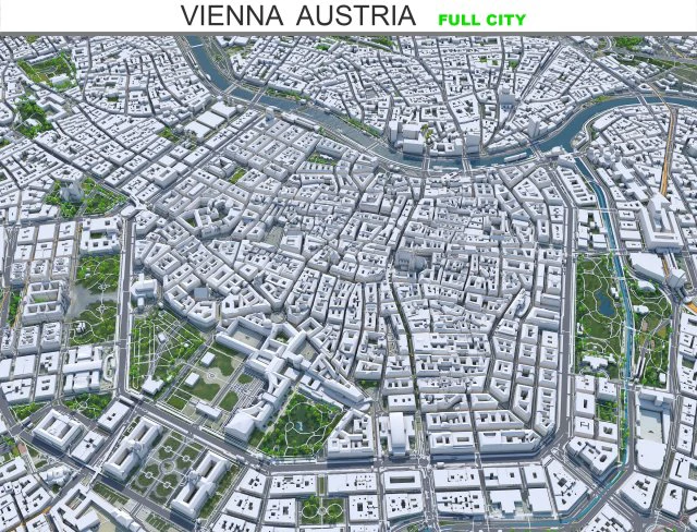 Vienna city Austria 50km 3D Model .c4d .max .obj .3ds .fbx .stl .blend