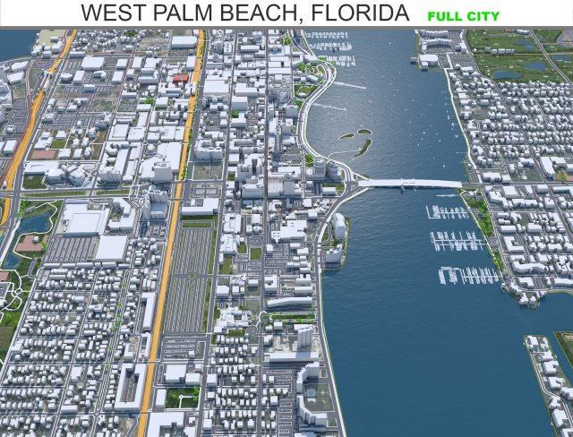 West Palm Beach city Florida USA 40km 3Dモデル .c4d .max .obj .3ds .fbx .stl .blend 