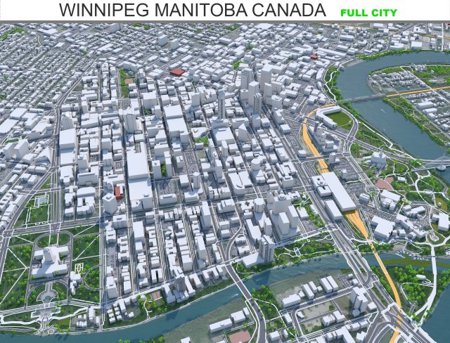 Winnipeg city Manitoba Canada 60km Modello 3D .c4d .max .obj .3ds .fbx .stl .blend 