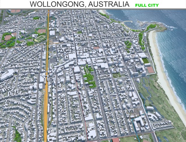 Wollongong city Australia 30km 3D Model .c4d .max .obj .3ds .fbx .stl .blend 
