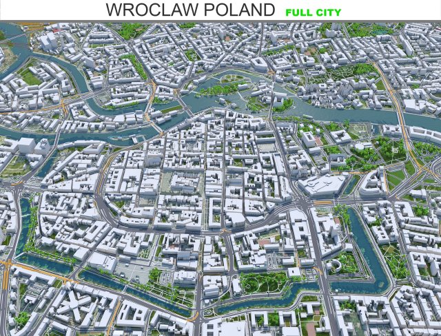 Wroclaw city Poland 50km 3D मॉडल .c4d .max .obj .3ds .fbx .stl .blend 