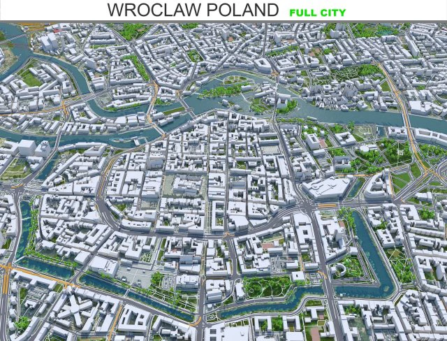 Wroclaw city Poland 50km 3D Model .c4d .max .obj .3ds .fbx .stl .blend 