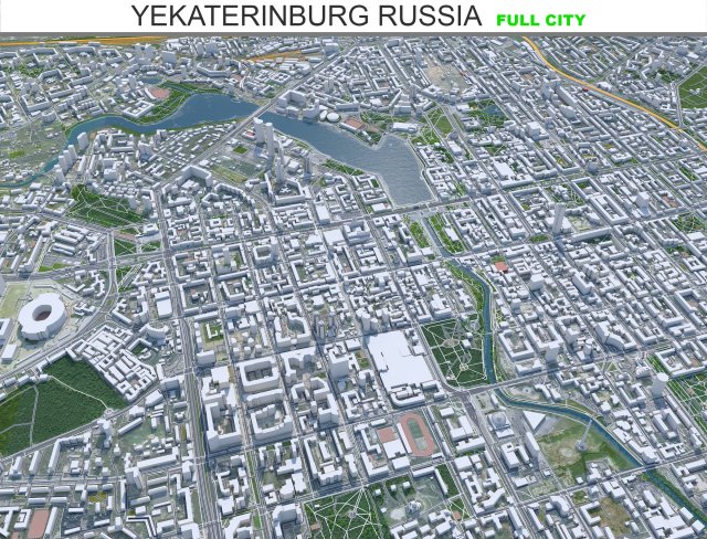 Yekaterinburg city Russia 70km 3D Model .c4d .max .obj .3ds .fbx .stl .blend 