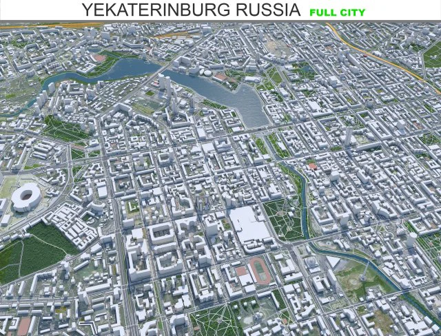 Citt&agrave; di Ekaterinburg Russia 70 km Modello 3D .c4d .max .obj .3ds .fbx .stl .blend 