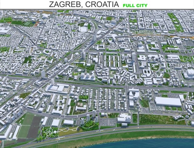 Zagreb city Croatia 60km 3D Model .c4d .max .obj .3ds .fbx .stl .blend 
