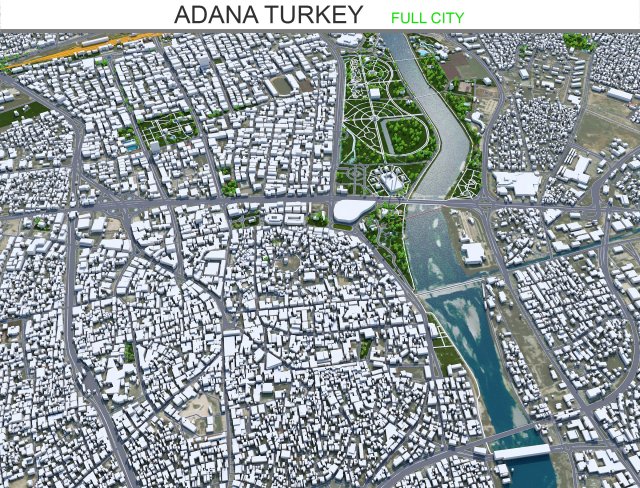 Adana city Turkey 30km 3D Model .c4d .max .obj .3ds .fbx .stl .blend 