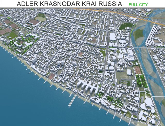 Adler city Krasnodar Krai Russia 20km 3D मॉडल .c4d .max .obj .3ds .fbx .stl .blend 