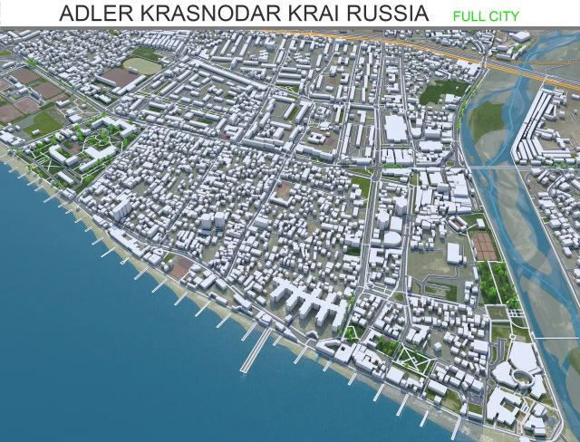 Adler city Krasnodar Krai Russia 20km 3D Model .c4d .max .obj .3ds .fbx .stl .blend 