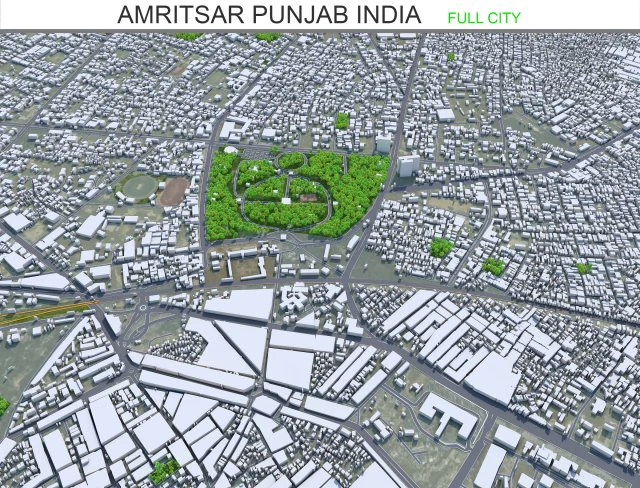 Amritsar city Punjab India 30km 3D Model .c4d .max .obj .3ds .fbx .stl .blend