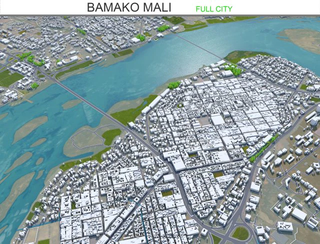 Ciudad de Bamako Mal&iacute; 30 km Modelo 3D .c4d .max .obj .3ds .fbx .stl .blend 