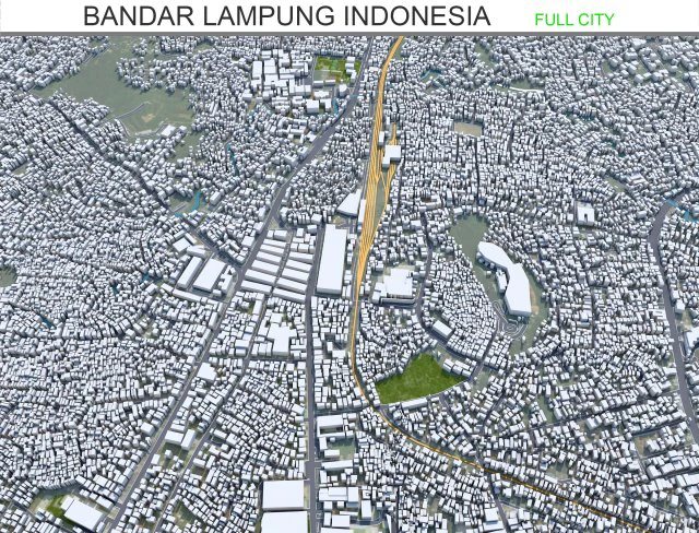 Bandar city Lampung Indonesia 25km 3D Model .c4d .max .obj .3ds .fbx .stl .blend 