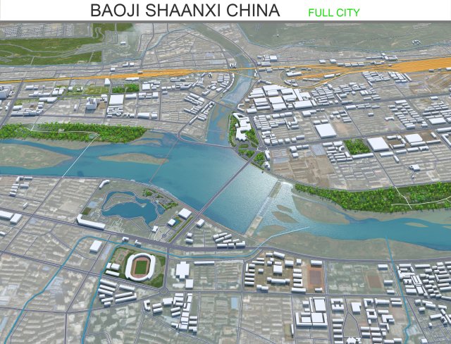Baoji city Shaanxi China 40km Modello 3D .c4d .max .obj .3ds .fbx .stl .blend 