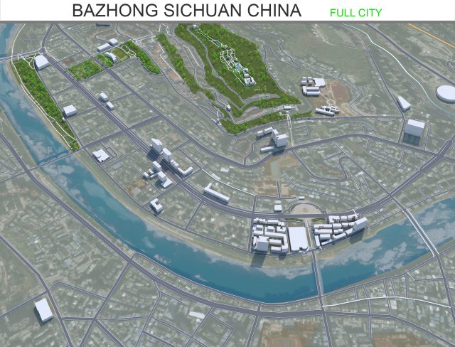 Bazhong city Sichuan China 30km 3D Model .c4d .max .obj .3ds .fbx .stl .blend 