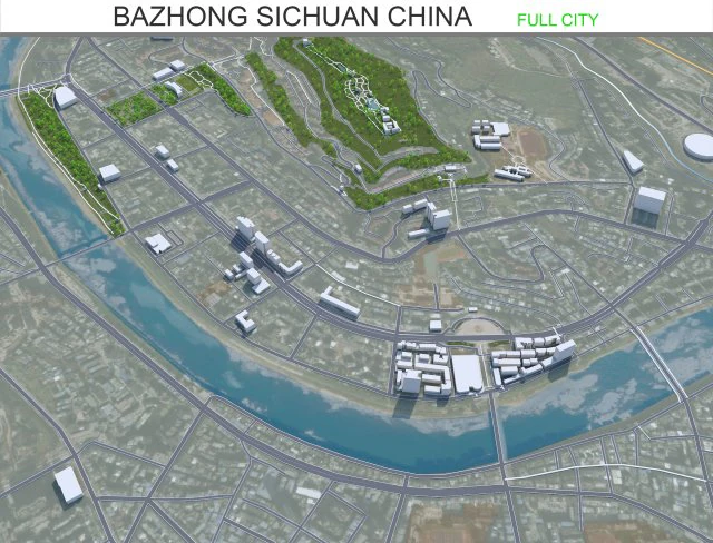 Bazhong city Sichuan China 30km 3D Model .c4d .max .obj .3ds .fbx .stl .blend 