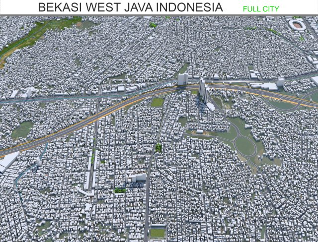 Bekasi city West Java Indonesia 20km 3D Model .c4d .max .obj .3ds .fbx .stl .blend 