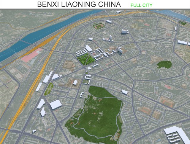 Benxi city Liaoning China 30km 3D Model .c4d .max .obj .3ds .fbx .stl .blend 