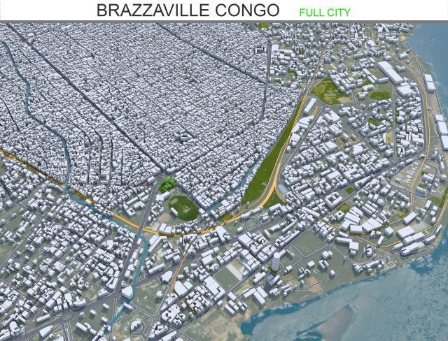 Brazzaville city Congo 20km 3D Модель .c4d .max .obj .3ds .fbx .stl .blend 