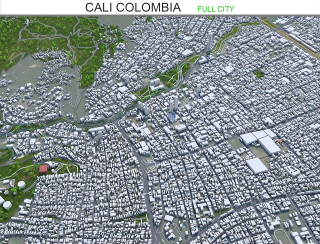 Cali city Colombia 30km 3D Model .c4d .max .obj .3ds .fbx .stl .blend 
