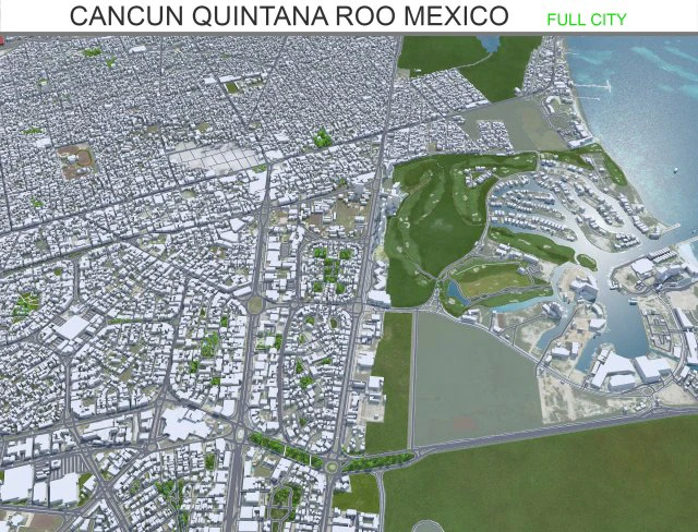 Cancun Quintana Roo city Mexico 30km 3D Model .c4d .max .obj .3ds .fbx .stl .blend 