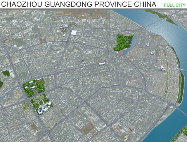 Chaozhou şehri Guangdong Eyaleti &Ccedil;in 40km 3D Model .c4d .max .obj .3ds .fbx .stl .blend 